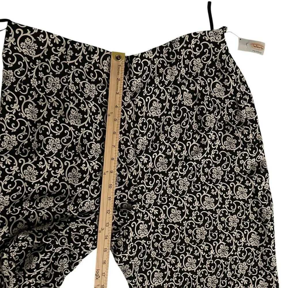 Talbots‎ Petites Black & White Floral Pure Silk Dress Pants Side Zip Size 16 NWT
